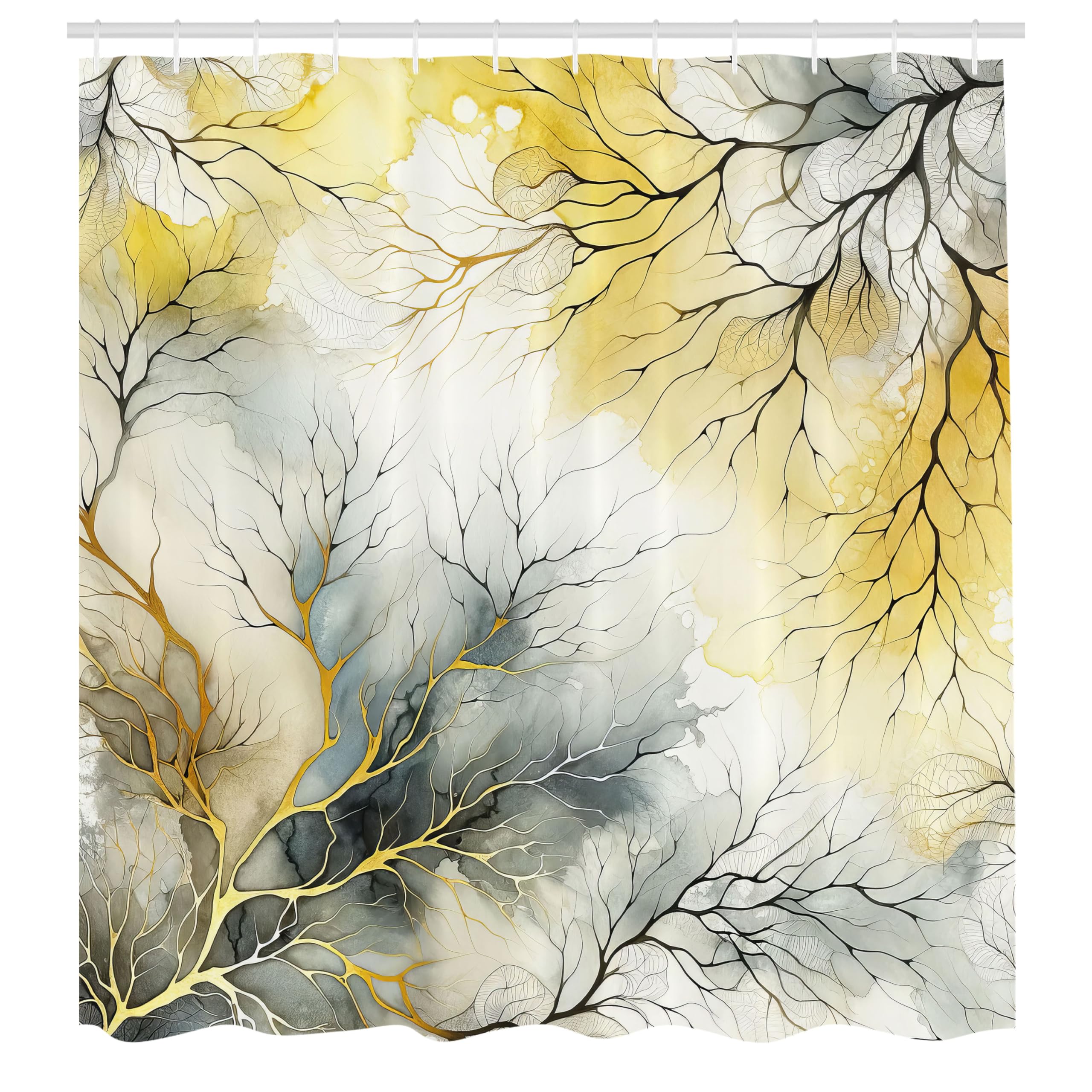 Ambesonne Yellow Shower Curtain, Modern Watercolor Look Backdrop With Leafless Branch Huddle Print Boho, Cloth Fabric Bathroom D